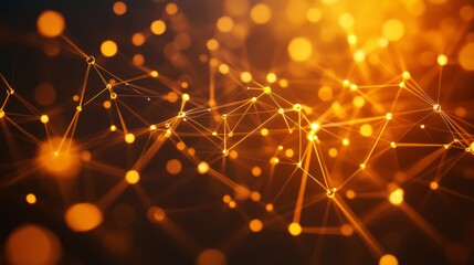 Poster - This artwork showcases a mesmerizing pattern of glowing golden dots and interconnected lines on a dark backdrop, representing technological networks and data connections
