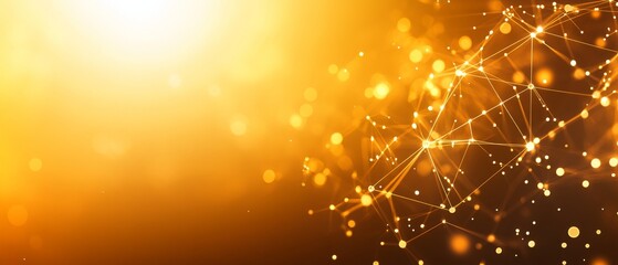 Poster - The composition features a bright golden background filled with shimmering particles and interconnected lines, creating a vibrant digital atmosphere that suggests innovation and creativity
