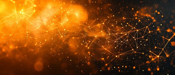 Poster - Dynamic particles and interconnected lines in orange glow against a black backdrop, showcasing an abstract representation of creativity and innovation in digital art