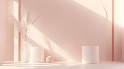 Poster - Pastel toned minimalist composition featuring clean refined geometric shapes and a serene elegant ambiance  The visuals are simple yet sophisticated with a harmonious and calming aesthetic