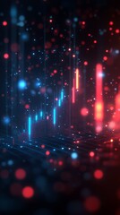 Poster - Bright blue and red lights create an abstract representation of data points, illuminating a digital landscape with a futuristic feel in a dark background