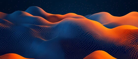 Poster - The artwork features a captivating abstract landscape, showcasing smooth, curving hills adorned with intricate dot patterns
