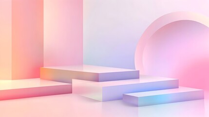 Poster - Pastel colored abstract geometric shapes with vibrant gradients a minimalist composition clean lines and sleek surfaces in a contemporary digital art style with a simple backdrop