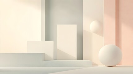 Poster - Pastel toned minimalist composition featuring clean refined geometric shapes and a serene elegant ambiance showcasing a modern visually appealing abstract design