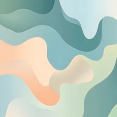 Poster - Serene Pastel Gradient with Flowing Organic Shapes Abstract Minimalist Digital Depicting a Dreamlike Tranquil Composition in Muted Hues of Blue Green and Peach