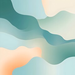 Poster - Soft pastel gradient background with organic amorphous shapes flowing in muted hues of blue green and peach  Minimalist dreamlike digital with a tranquil serene and calming aesthetic