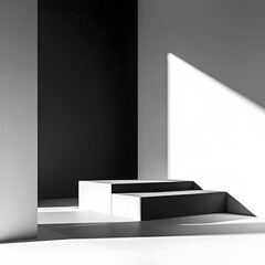 Poster - Minimalist monochrome backdrop with sleek architectural details bold geometric shapes and pristine clarity in a bright mid century modern influenced studio setting  The scene features clean lines