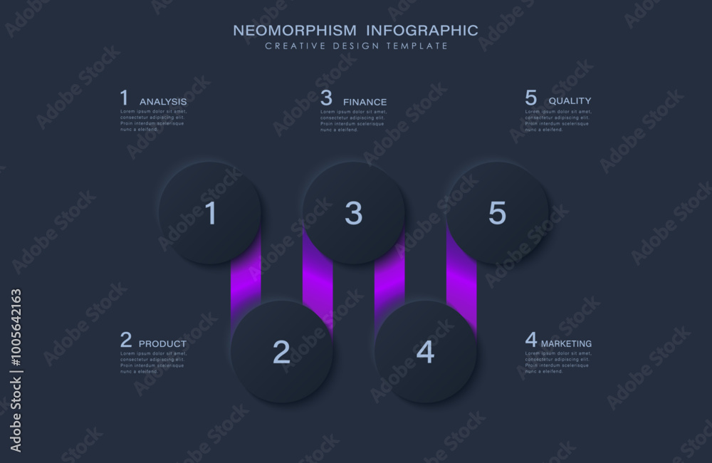 Five circles neumorphism infographic illustration with 4 steps on the ...