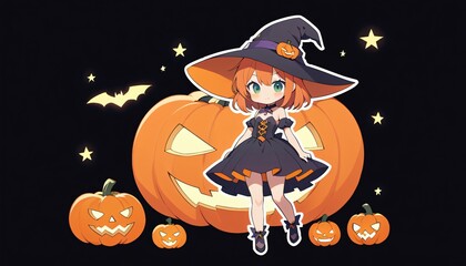 illustration of a Halloween night with moon and pumpkin background