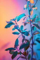 Sticker - Close-up of plant leaves with a vibrant gradient background, showcasing modern artistic style and vivid colors.