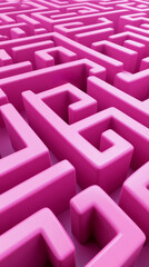 Poster - The bright pink maze presents a series of interconnected paths and dead ends, designed to engage problem solvers. Its three-dimensional structure invites creativity and curiosity