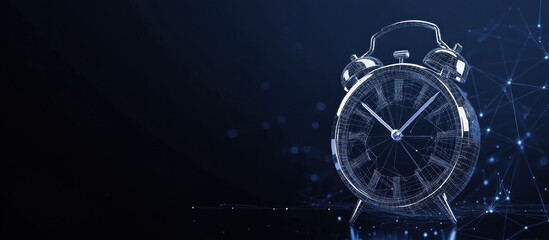 Wall Mural - wireframe alarm clock on a dark blue background