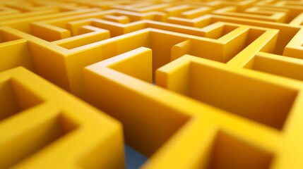Poster - The vibrant yellow maze features a series of intricate pathways and turns, creating a visually engaging labyrinth that plays with light and shadow