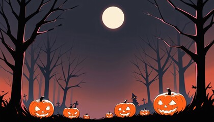 illustration of a Halloween night with moon and pumpkin background