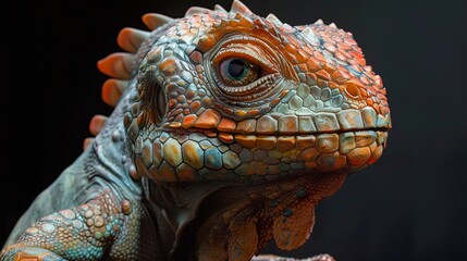 Close-Up Portrait of an Iguana with Vivid Colors and Intricate Scales