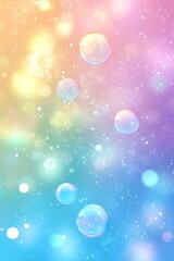 Poster - Bubbles drift gracefully against a vibrant pastel background filled with soft colors, creating a calming and whimsical ambiance that evokes joy