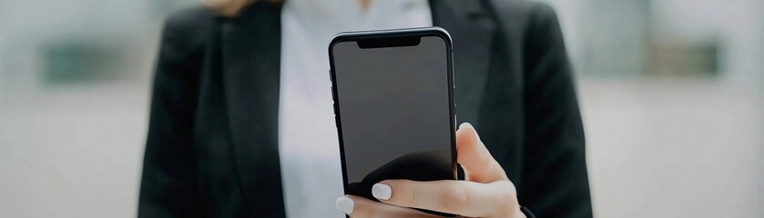 Poster - A professional holding a smartphone, demonstrating communication and technology in a business environment.