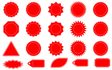Poster - Price sticker set red sunburst badge icon sale special offer discount price tag promotional badges shopping labels red stickers