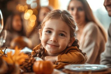 Wall Mural - Child with family enjoying Thanksgiving celebration