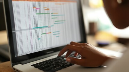 Poster - A person working on a laptop displaying a detailed spreadsheet with data analysis.