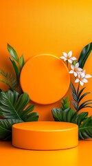 Sticker - Bright Orange Podium with Tropical Elements