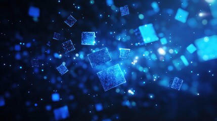 Abstract Blue Digital Cubes in Dark Space