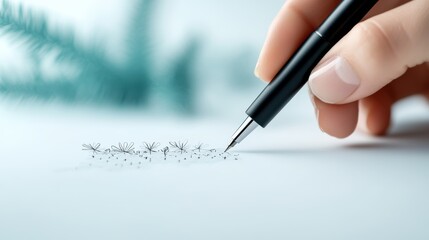 Poster - A close up shot of a hand holding a pen, sketching detailed outlines for a complex illustration, representing the meticulous process of project development.