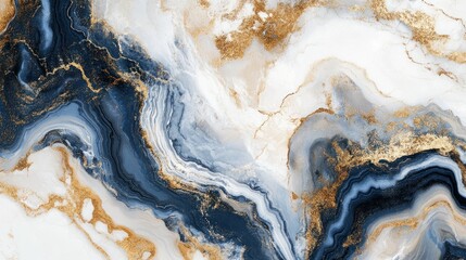 Poster - Abstract swirling patterns in blue, white, and gold tones resembling marble or liquid.