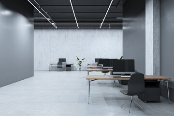 Poster - Bright coworking office interior with furniture and mock up place on wall. 3D Rendering.