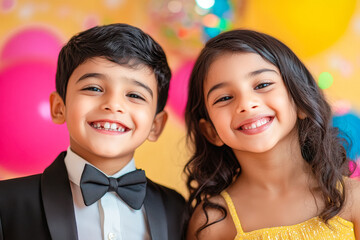 Canvas Print - happy indian brother and sister standing together