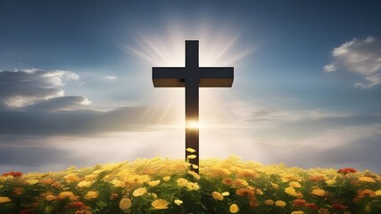 Canvas Print - A cross with flower