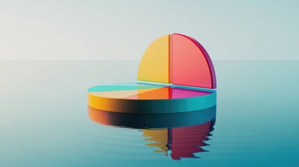 Poster - Vibrant 3D Pie Chart on Calm Water Surface