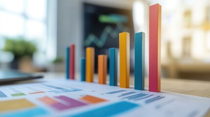 Poster - Colorful Bar Graphs on a Desk with Financial Reports