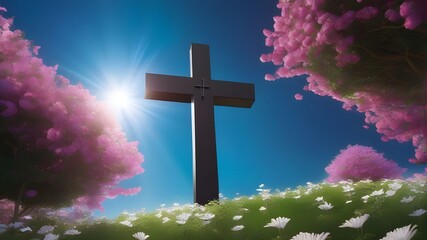 Canvas Print - A cross with flower