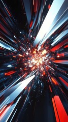 Fototapete - Dynamic visual explosion with striking colors and sharp lines, creating an energetic abstract scene filled with motion and depth.