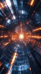 Poster - Futuristic tunnel illustration with glowing lights, showcasing vibrant colors and a sense of motion and depth.
