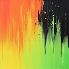 Fototapete - Vibrant abstract painting featuring striking orange, green, and black colors that create a dynamic visual atmosphere.