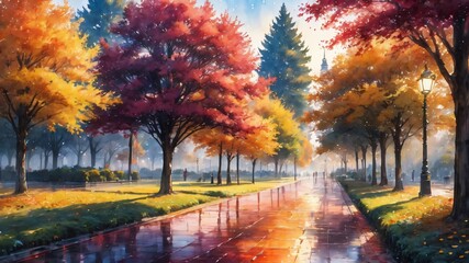  anime autumn illustration background
