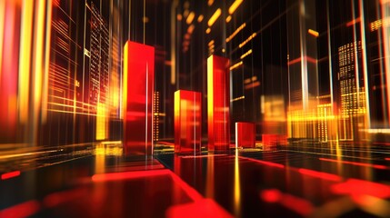 Poster - Abstract Data Visualization with Red and Yellow Bars