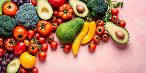 Canvas Print - Different vegetables and fruits, Healthy diet. Immunity boosting. Top view