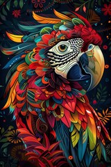 Wall Mural - Parrot head with bright tribal ornaments in a conceptual illustration.