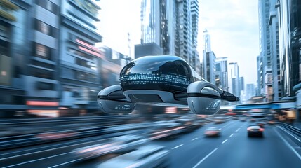 Poster - a dynamic cinematic scene showcasing the rapid advancement of autonomous vehicles and innovative tra