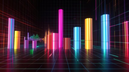 Poster - Colorful Neon Bar Graph with Data Visualization