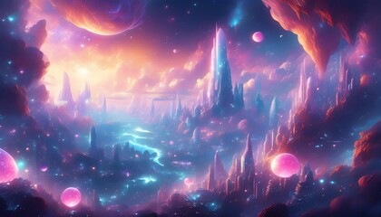 Cosmic-Illuminated Futuristic City Skyline