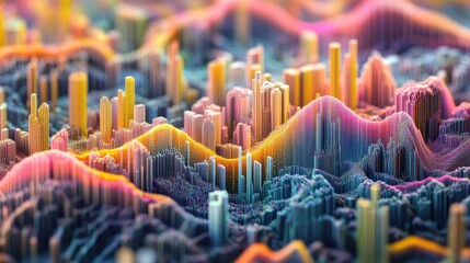 Fototapete - Colorful Digital Landscape of Data Visualization