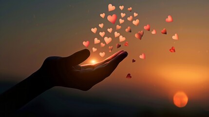 Poster - A hand holding a bunch of hearts in the air