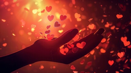 Poster - A hand is holding a bunch of red hearts