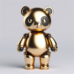 Wall Mural - a cute and hip gold shinny metallic futuristic teddy panda character, balloons