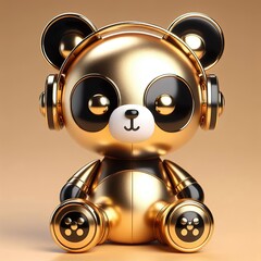 Wall Mural - a cute and hip gold shinny metallic futuristic teddy panda character, balloons