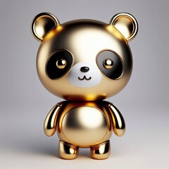 Wall Mural - a cute and hip gold shinny metallic futuristic teddy panda character, balloons